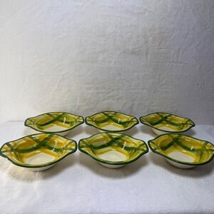 6 Green Vernonware Gingham Metlox Poppytrail Vernon Lugged Chowder Bowls 7" VTG